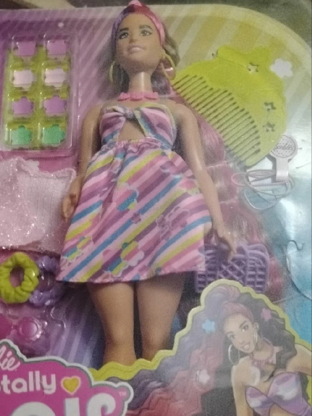 Barbie Pink Multi-Stripe Hair Play Doll with Accessories